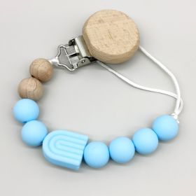 Infant Solid Color Rainbow Baby Pacifier Clip Beech Beads Silicone Bite Molar Drop-Preventing Chain (Color: Blue)