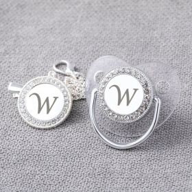 Transparent Silver 26 Letters Baby Spot Drill With Diamond Pacifier Belts Dust Cover (Option: Letter W)