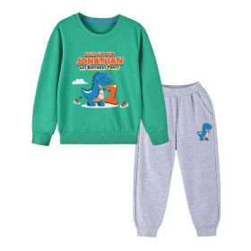 Baby Boy Cartoon Dinosaur Print Pattern Hoodie Combo Trousers Cotton 1 Pieces Sets (Color: Light Green, Size/Age: 110 (3-5Y))