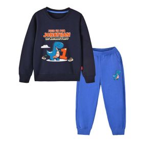 Baby Boy Cartoon Dinosaur Print Pattern Hoodie Combo Trousers Cotton 1 Pieces Sets (Color: black, Size/Age: 80 (9-12M))