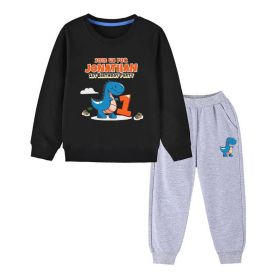 Baby Boy Cartoon Dinosaur Print Pattern Hoodie Combo Trousers Cotton 1 Pieces Sets (Color: Light Pink, Size/Age: 110 (3-5Y))