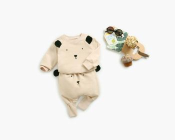 Baby Cartoon Animal Pattern Hoodie Combo Big PP Pants Sets (Color: Khaki, Size/Age: 80 (9-12M))