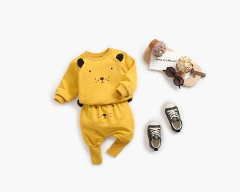 Baby Cartoon Animal Pattern Hoodie Combo Big PP Pants Sets (Color: yellow, Size/Age: 80 (9-12M))