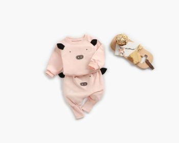 Baby Cartoon Animal Pattern Hoodie Combo Big PP Pants Sets (Color: Light Pink, Size/Age: 90 (12-24M))
