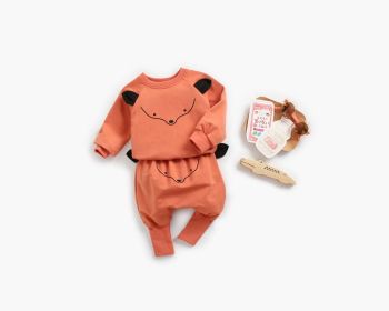 Baby Cartoon Animal Pattern Hoodie Combo Big PP Pants Sets (Color: orange, Size/Age: 100 (2-3Y))