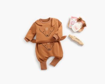 Baby Cartoon Animal Pattern Hoodie Combo Big PP Pants Sets (Color: brown, Size/Age: 80 (9-12M))
