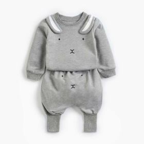 Baby Cartoon Animal Pattern Hoodie Combo Big PP Pants Sets (Color: Grey, Size/Age: 73 (6-9M))