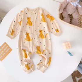 Baby Boy Cartoon Animals Graphic Snap Button Front Design Long Sleeved Romper Jumpsuit (Color: Apricot, Size/Age: 100 (2-3Y))
