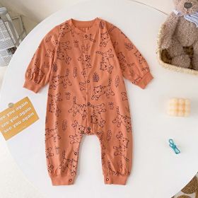 Baby Boy Cartoon Animals Graphic Snap Button Front Design Long Sleeved Romper Jumpsuit (Color: orange, Size/Age: 73 (6-9M))