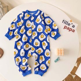 Baby Boy Cartoon Animals Graphic Snap Button Front Design Long Sleeved Romper Jumpsuit (Color: Blue, Size/Age: 90 (12-24M))
