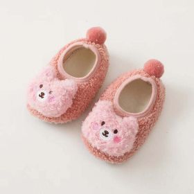 Baby 3D Cartoon Bear Patched Pattern Non-Slip Warm Shoes (Color: pink, Size/Age: Insole Length 12.00 cm)