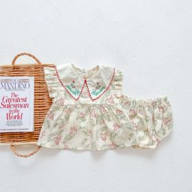 Baby Girl Floral Print Pattern Embroidered Lapel Sleeveless Tops Combo Shorts Two-Piece Sets (Color: Red, Size/Age: 66 (3-6M))