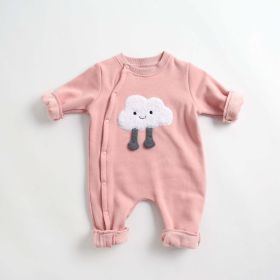 Baby Cartoon Pattern Side Snap Button Design Long Sleeved Romper (Color: pink, Size/Age: 100 (2-3Y))