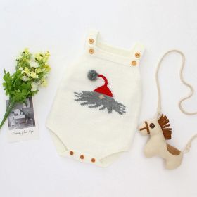 Baby Christmas Hat Pattern Strappy Design Knitted Triangle Onesies (Color: White, Size/Age: 80 (9-12M))