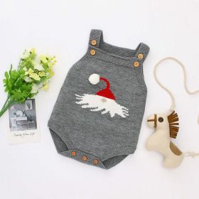 Baby Christmas Hat Pattern Strappy Design Knitted Triangle Onesies (Color: Grey, Size/Age: 90 (12-24M))