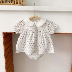 Baby Girl Doll Collar Floral Print Dress Combo Floral Print Shorts In Sets Summer Outfit Wearing (Color: White, Size/Age: 66 (3-6M))
