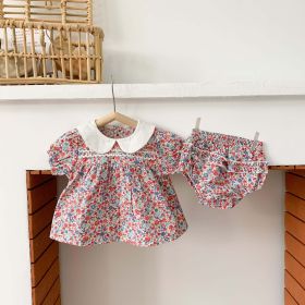 Baby Girl Doll Collar Floral Print Dress Combo Floral Print Shorts In Sets Summer Outfit Wearing (Color: pink, Size/Age: 66 (3-6M))