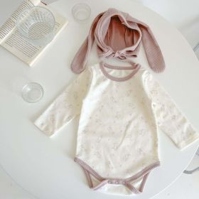 Baby Cute Bunny Graphic Long Sleeves Soft Cotton Bodysuit & Hat (Color: pink, Size/Age: 80 (9-12M))