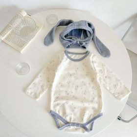 Baby Cute Bunny Graphic Long Sleeves Soft Cotton Bodysuit & Hat (Color: Blue, Size/Age: 66 (3-6M))