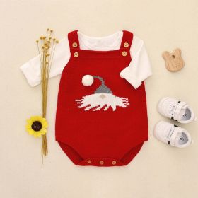 Baby Christmas Hat Pattern Strappy Design Knitted Triangle Onesies (Color: Red, Size/Age: 80 (9-12M))