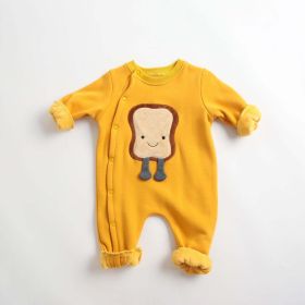 Baby Cartoon Pattern Side Snap Button Design Long Sleeved Romper (Color: yellow, Size/Age: 100 (2-3Y))