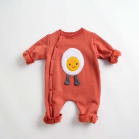 Baby Cartoon Pattern Side Snap Button Design Long Sleeved Romper (Color: orange, Size/Age: 66 (3-6M))