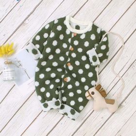 Baby Boy And Girl 1pcs Polka Dot Pattern Button Front Knitted Rompers (Color: green, Size/Age: 90 (12-24M))