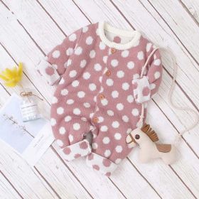 Baby Boy And Girl 1pcs Polka Dot Pattern Button Front Knitted Rompers (Color: pink, Size/Age: 100 (2-3Y))