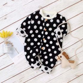 Baby Boy And Girl 1pcs Polka Dot Pattern Button Front Knitted Rompers (Color: black, Size/Age: 80 (9-12M))