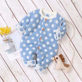 Baby Boy And Girl 1pcs Polka Dot Pattern Button Front Knitted Rompers (Color: Blue, Size/Age: 80 (9-12M))