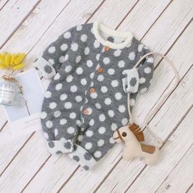 Baby Boy And Girl 1pcs Polka Dot Pattern Button Front Knitted Rompers (Color: Grey, Size/Age: 100 (2-3Y))