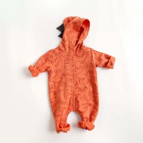 Baby Cartoon Dinosaur Graphic Snap Button Thin Style Rompers With Hat (Color: Red, Size/Age: 90 (12-24M))
