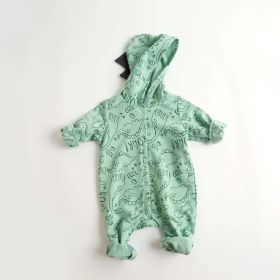 Baby Cartoon Dinosaur Graphic Snap Button Thin Style Rompers With Hat (Color: green, Size/Age: 100 (2-3Y))
