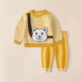 Baby Cartoon Bunny & Striped Graphic Pullover Sweater Combo Trousers 2 Pieces Sets (Color: yellow, Size/Age: 80 (9-12M))