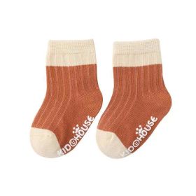 Baby Two Colors Contrast Boneless Bottom Dispensing Socks 1 Lot = 5 Pairs (Color: brown, Size/Age: S (3-12M))
