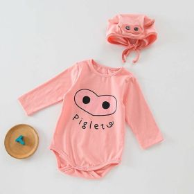 Baby 1pcs Cartoon Graphic Soft Cotton Long Sleeves Bodysuit With Hats (Color: pink, Size/Age: 80 (9-12M))