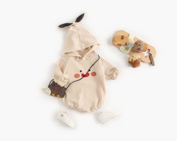 Baby Cartoon Pattern Korean Style Onesies With Hat (Color: Apricot, Size/Age: 100 (2-3Y))
