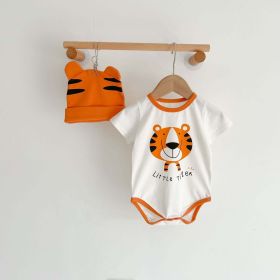 Baby Girl Cartoon Animal Print Round Collar Short-Sleeved Onesies (Color: orange, Size/Age: 90 (12-24M))