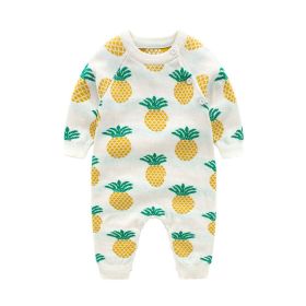 Baby Dinosaur & Pineapple Pattern Shoulder Button Design Knitting Romper Jumpsuit (Color: yellow, Size/Age: 59 (0-3M))