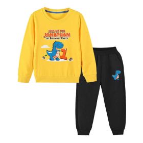 Baby Boy Cartoon Dinosaur Print Pattern Hoodie Combo Trousers Cotton 1 Pieces Sets (Color: yellow, Size/Age: 150 (10-12Y))