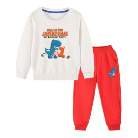Baby Boy Cartoon Dinosaur Print Pattern Hoodie Combo Trousers Cotton 1 Pieces Sets (Color: pink, Size/Age: 150 (10-12Y))