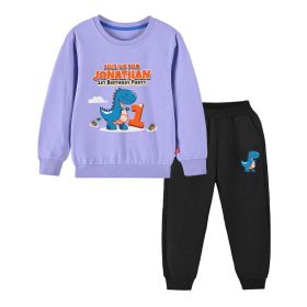 Baby Boy Cartoon Dinosaur Print Pattern Hoodie Combo Trousers Cotton 1 Pieces Sets (Color: purple, Size/Age: 140 (8-10Y))