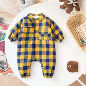 Baby Boy Plaid Pattern Snap Button Front Long-sleeved Thick Rompers (Color: yellow, Size/Age: 66 (3-6M))