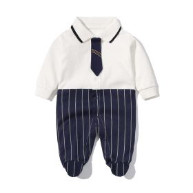 Baby Boy Striped Patchwork Pattern Tie Dye Design Lapel Convered Jumpsuit (Color: black, Size/Age: 59 (0-3M))