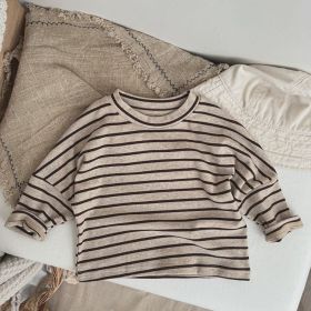 Baby Boys And Girls Striped Pattern O-Neck Long Sleeved Tops (Color: Apricot, Size/Age: 120 (5-7Y))