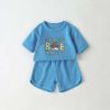 Baby Cartoon Bear & Slogan Pattern Waffle Fabric Tops Combo Solid Shorts 1-Piece Sets