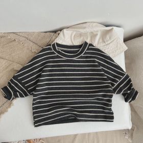 Baby Boys And Girls Striped Pattern O-Neck Long Sleeved Tops (Color: black, Size/Age: 110 (3-5Y))