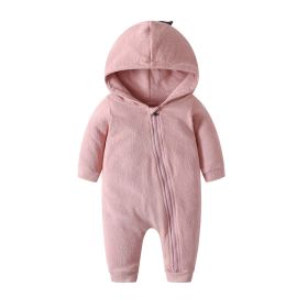 Baby Boy Solid Dinosaur Pattern Zip Design Hoodie Jumpsuit (Color: pink, Size/Age: 90 (12-24M))