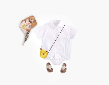 Baby Boy Solid Color Buttoned Shirt With Pockets Short Sleeve Onesies Online In Summer (Color: White, Size/Age: 66 (3-6M))