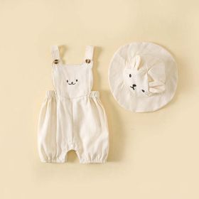 Baby Boys And Girls Stereoscopic Bear Sleeveless Straps Shorts With Sun Hat Sets In Summer (Color: Beige, Size/Age: 73 (6-9M))